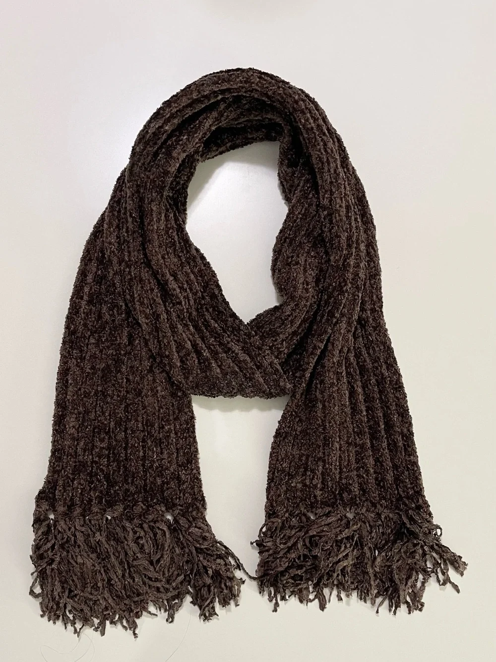 Charter Club Brown Chenille Knit Scarf with Fringe